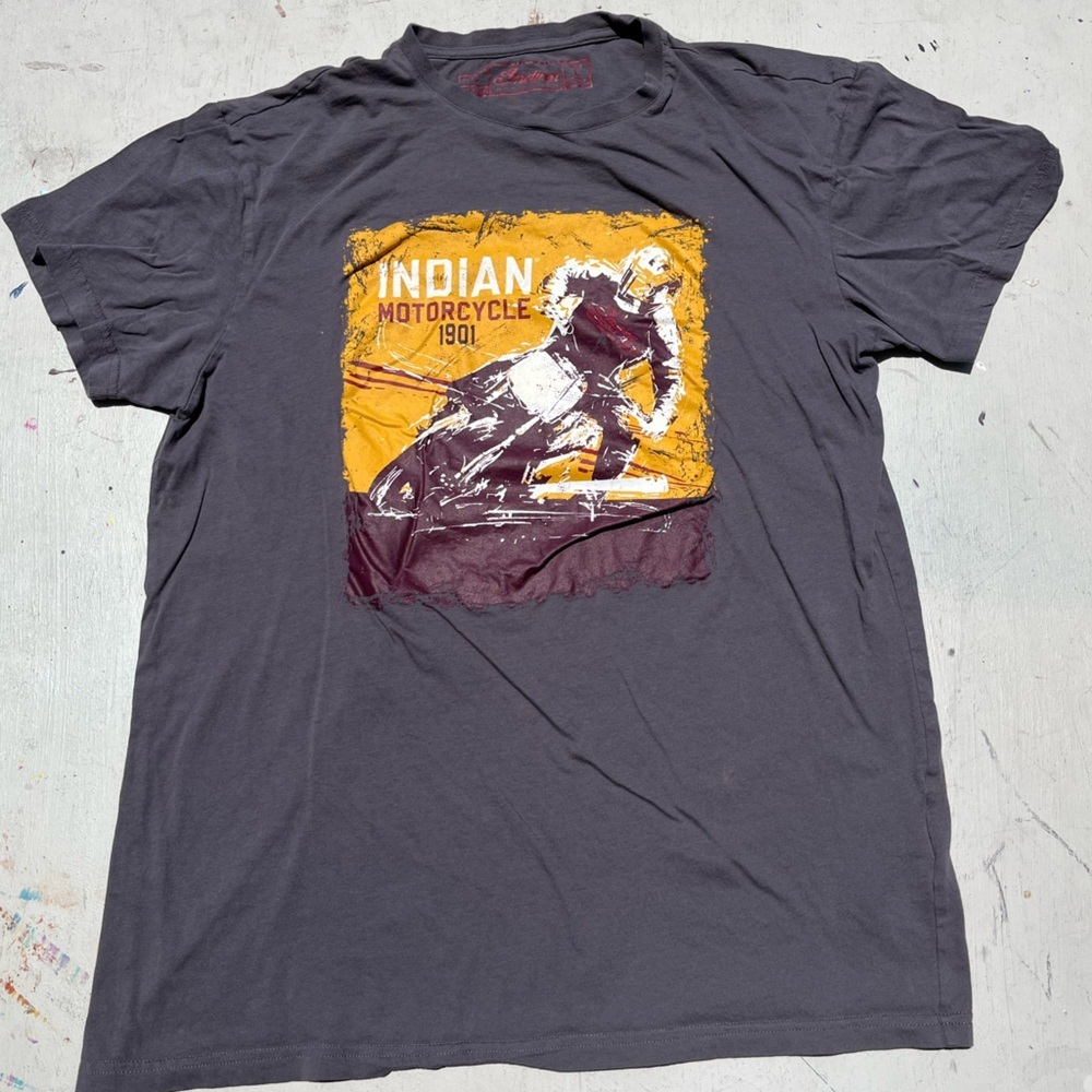 Men's Indian Motorcycles T-Shirt Gray Spell-Out Logo L Bikercore Racing Moto UK